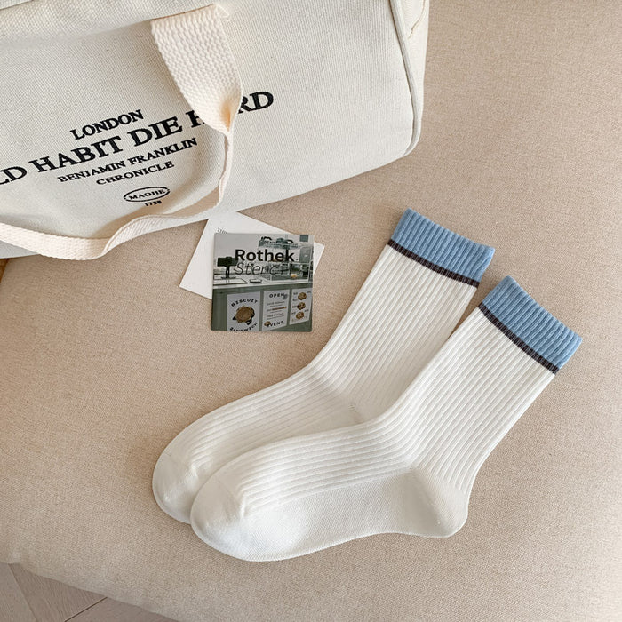 Wholesale Socks with striped midsole socks, trendy contrasting colors, stacked socks, cotton