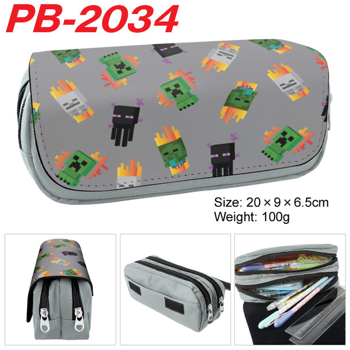 Wholesale Cartoon Game Themed Canvas Pencil Case Double Layer Zipper Large Capacity Student Stationery