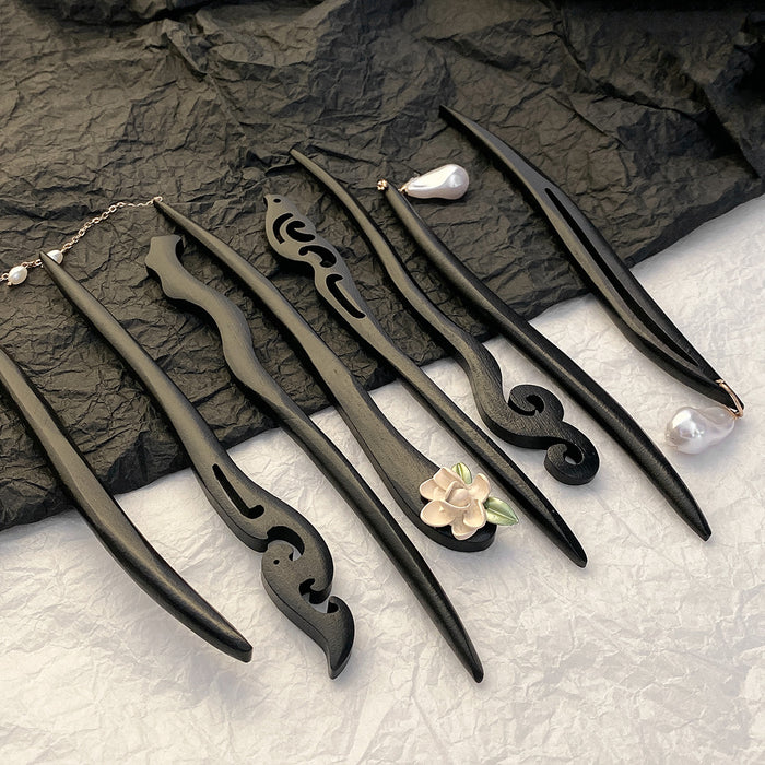 Wholesale Black Wooden Hairpin Back Head Hair Simple Retro Hairpin Headwear