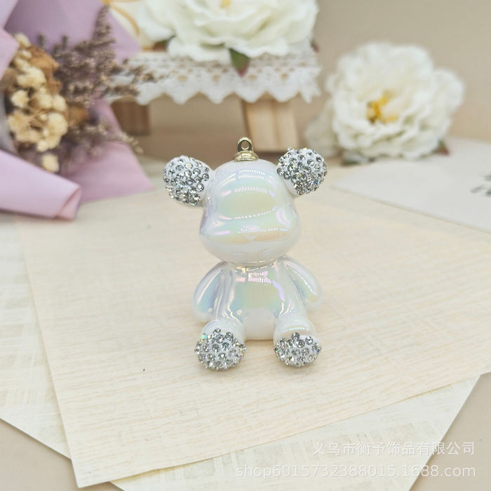 Wholesale Creative electroplating point drill sitting bear keychain pendant cute bag gift hanging cartoon three-dimensional decoration wholesale