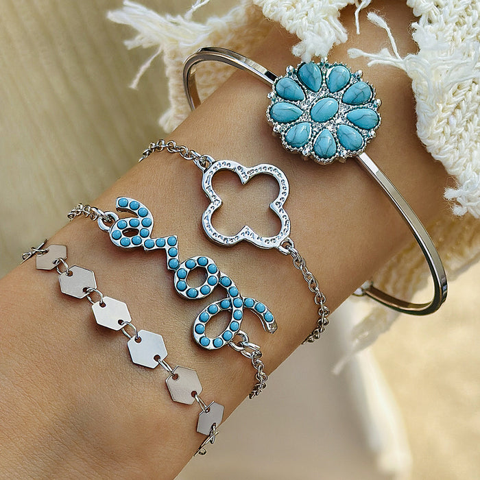 Wholesale Women S Silver Boho Turquoise Leaf Bow Bracelet Jewelry Accessory Gift