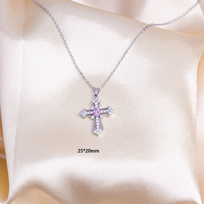 Wholesale Jewelry Cross Inlaid Diamond Necklace Cross border Pendant niche design Simple Fashion Versatile temperament Titanium Steel