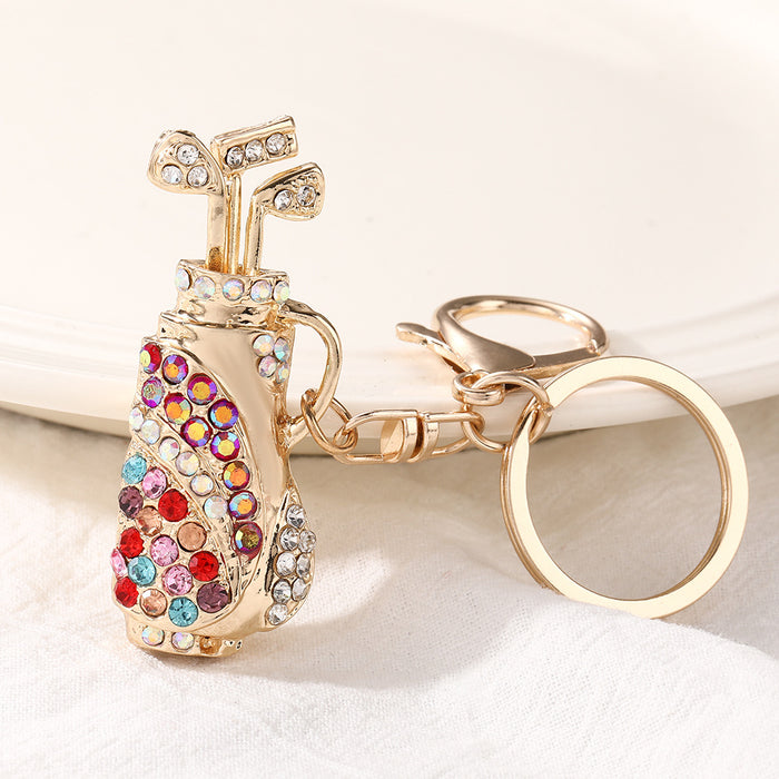 Wholesale Rhinestone Golf Bag Car Keychain Pink Zinc Alloy Key Ring