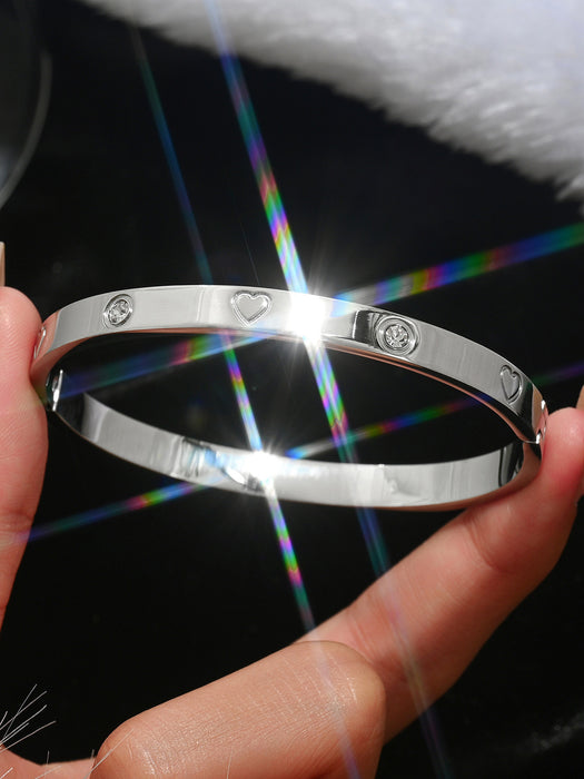 Wholesale Chic Love Heart Titanium Steel Bracelet With Zircon Crystals Electroplated Silver Women S Jewelry Accessory