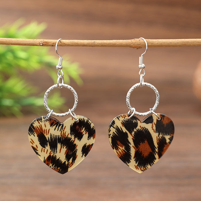 Wholesale Acrylic Leopard Print Heart Hoop Earrings