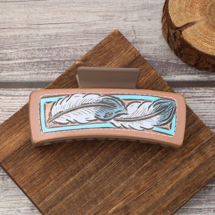 Wholesale Western Style Cactus Feather Flower Pattern Printing Shark Clip Hairpin Women' s Grab Clip