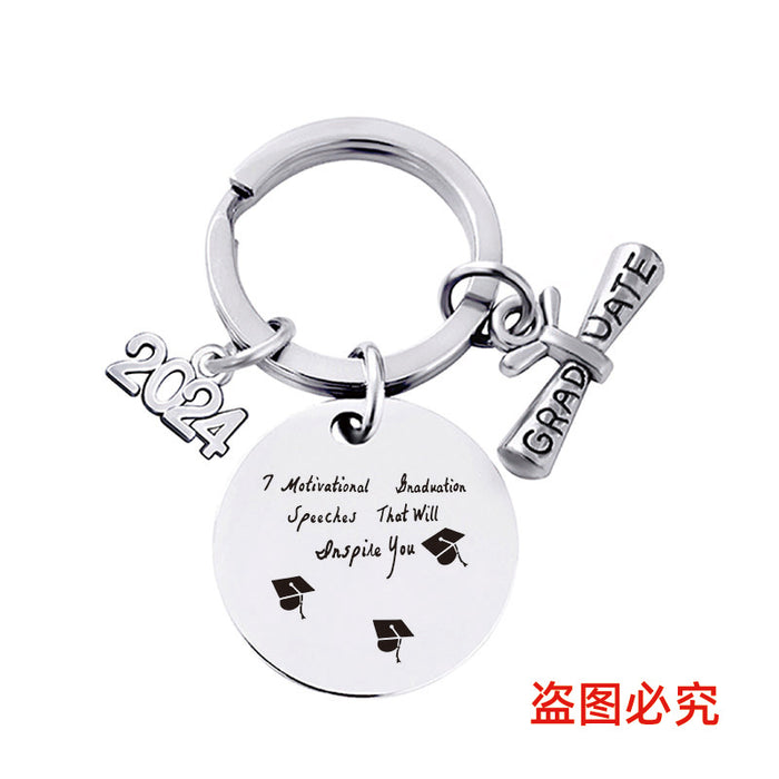 Wholesale Graduation Season Gift Round Stainless Steel Keychain JDC-KC-GangGu049