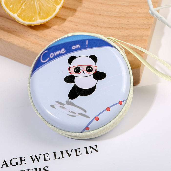 Wholesale Creative Round Tinplate Coin Purse Mini Cartoon Zipper Data Cable Storage Bag Headset Keychain Small Wallet