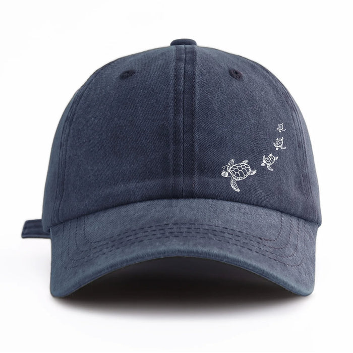 Wholesale Stylish Ocean Turtle Print Washed Distressed Baseball Cap Casual Peaked Cap Sun Protection Fashion Accessory Boutique Resale Gift
