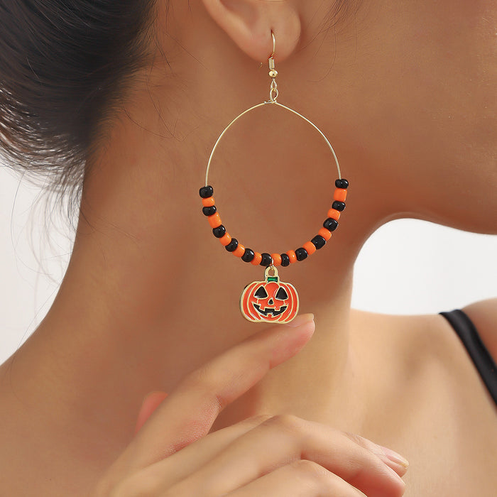 Wholesale Skull Dark Diamond Alloy Pumpkin Spider Halloween Earrings Set JDC-ES-ShuangN002