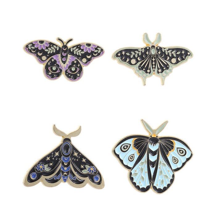 Wholesale Stylish Gothic Moth Brooch Star Moon Phase Design Zinc Alloy Enamel Pin Fashion Accessory