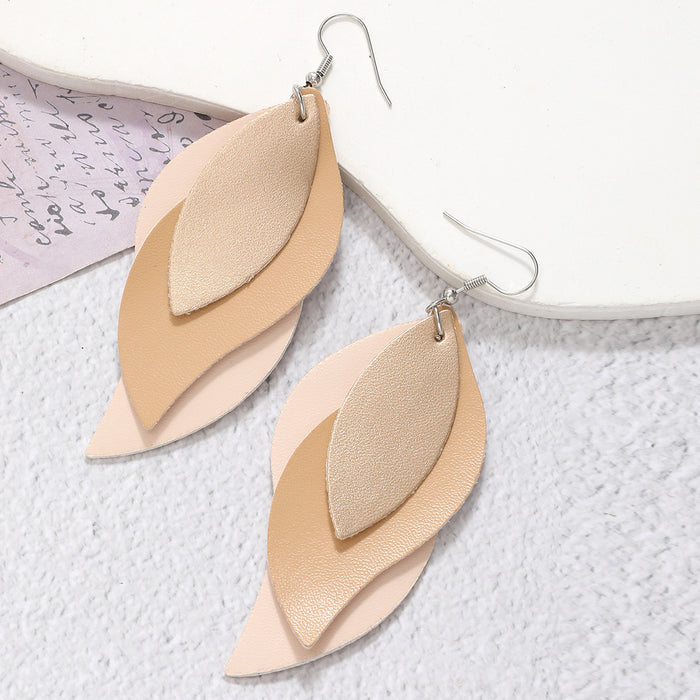 Wholesale Artificial Leather Leaf Shape Earrings Trendy Jewelry Accessory