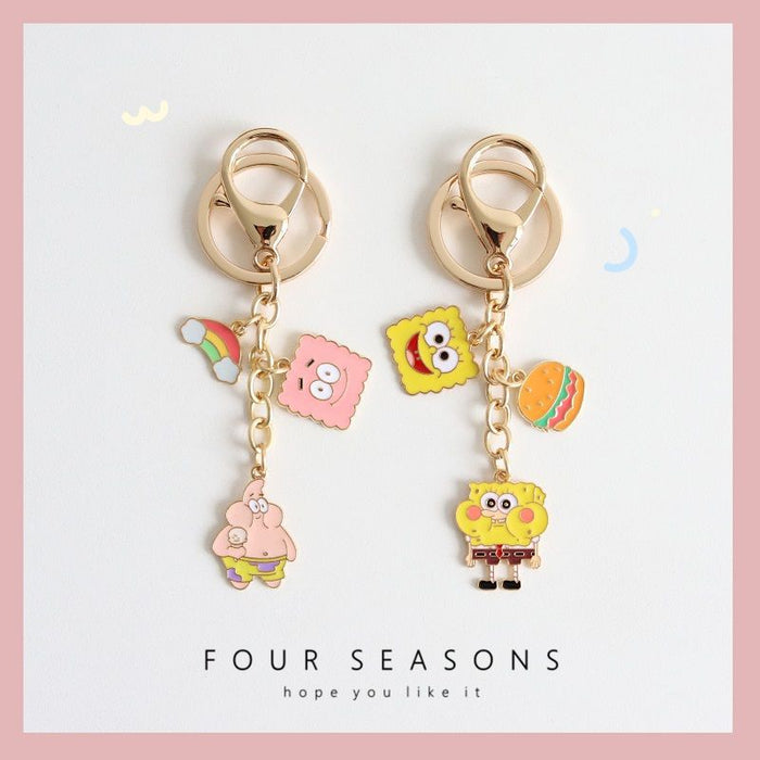 Wholesale  Cartoon Sponge Baby  keychain key ring men and women couple pendant bag ornaments