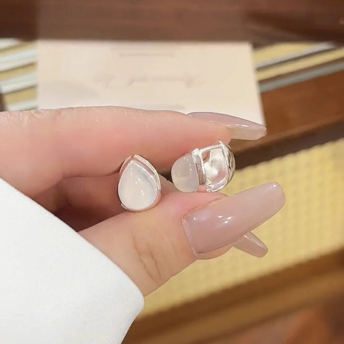 Wholesale Ice-Clear Cat's Eye Stone Double-Sided Teardrop Earrings