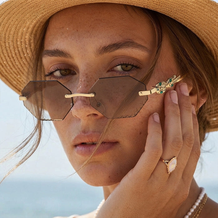 Wholesale Gold Rimless Octagonal Women' s Sunglasses - Fashion Accessory for Sun Protection and Daily Wear