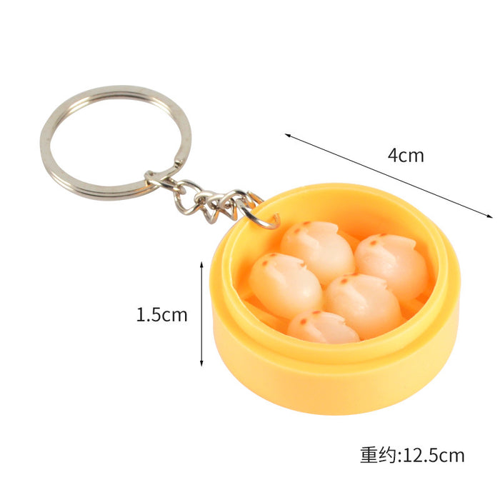Wholesale Stylish Dim Sum Steamer Basket Keychain PVC Food Charm Car Key Accessory Gift MOQ≥3
