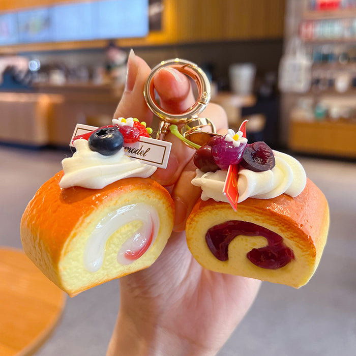Wholesale Simulated Fruit Swiss Roll Keychain Pendant Blueberry Design Decorative MOQ≥2