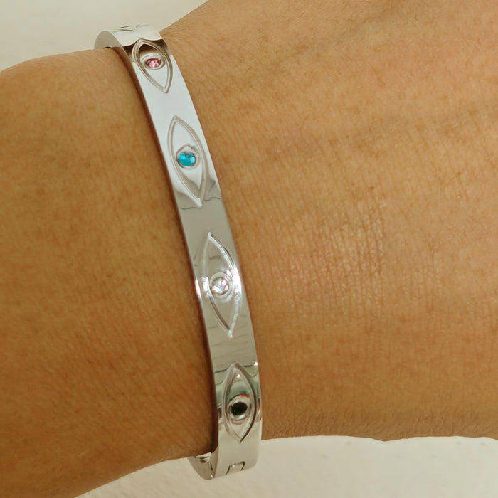 Wholesale Titanium Steel Rhinestone Clover Bangle Bracelet Set Gold And Silver Fashion Jewelry