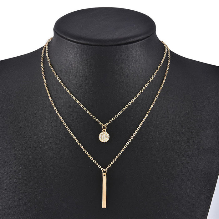 Wholesale geometric long flash diamond round double-layer necklace Diamond clavicle chain