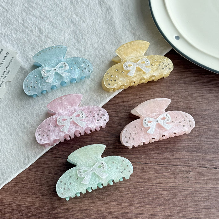 Wholesale Lace Bow Rhinestone Claw Hair Clip,  Sparkling Gold Acetate Hair Accessory