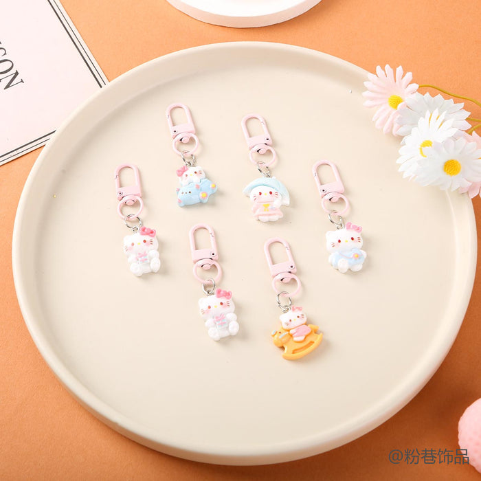 Wholesale Chic Cute Cat Keychain Bag Charm Plastic Resin Pendant Car Key Accessory Sweet Pink Design For Couples And Gift