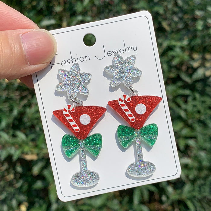 Wholesale Christmas Series Earrings Fashionable Shiny Acrylic Christmas Tree Wine Glass Earrings