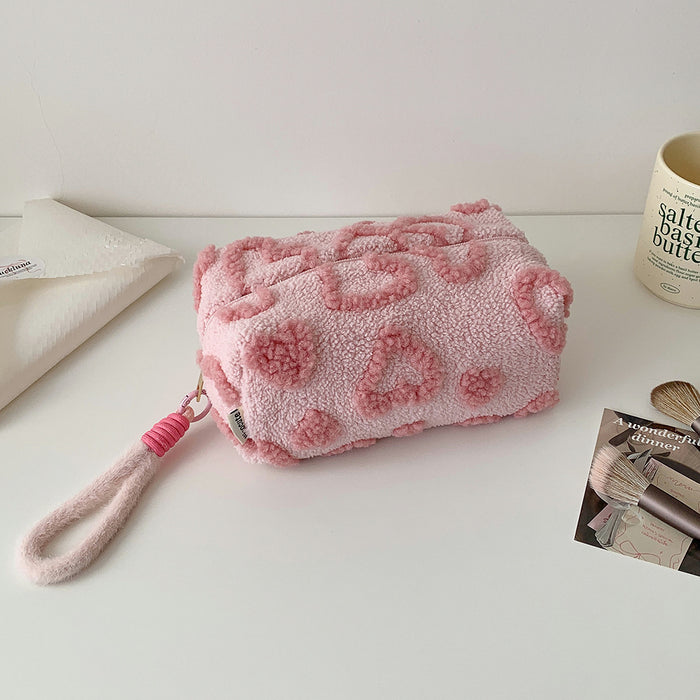 Wholesale Heart-Shaped Plush Handbag-Style Cosmetic Bag