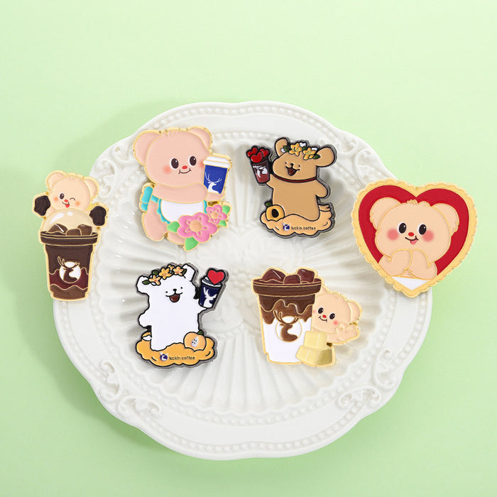 Wholesale Cute Japanese Animal Brooch Pin Bear And Dog Coffee Design Zinc Alloy Fashion Accessory