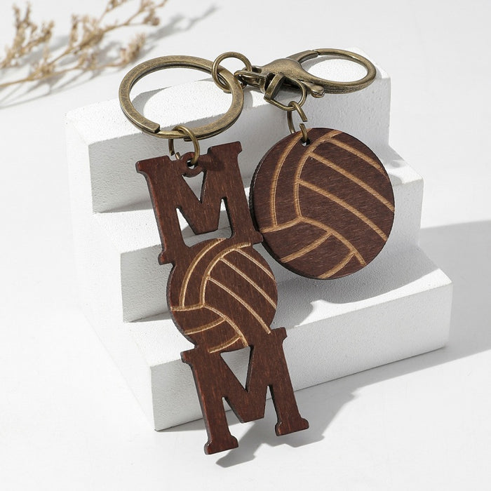 Wholesale Mother's Day Sports Ball Wooden Keychains JDC-KC-RongRui001