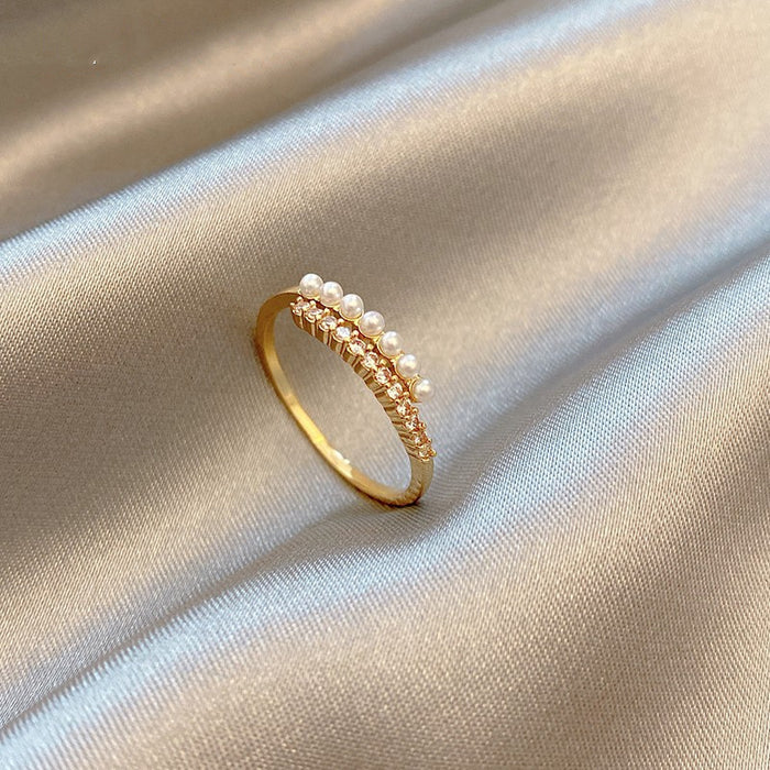 Wholesale Copper Minimalist Pearl Zircon Ring JDC-RS-HanK002