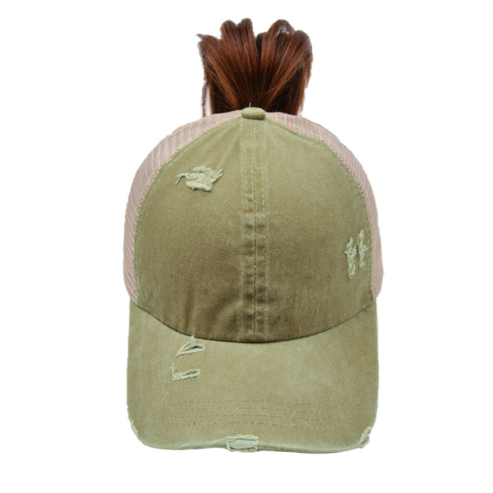 Wholesale Cotton Washed Cross Ponytail Baseball Cap JDC-HT-WenR003