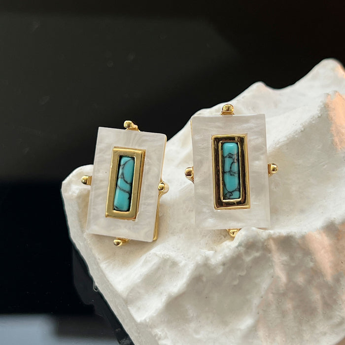 Wholesale Plated Copper French Geometric Square Turquoise Earrings Vintage Style Fashion Jewelry Accessory Gift