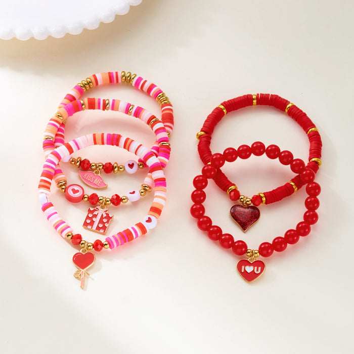Wholesale Set of 5 Valentine' s Day Red Heart Stackable Bracelets