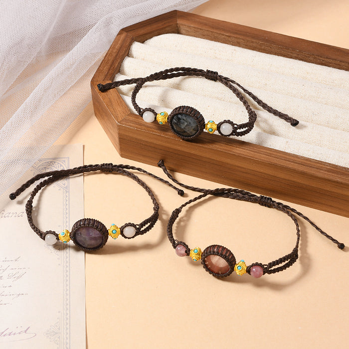 Wholesale Retro Handwoven Natural Stone Adjustable Bracelet Unisex For Boutique Resale