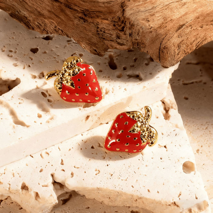 Wholesale strawberry stud earrings gold stud earrings
