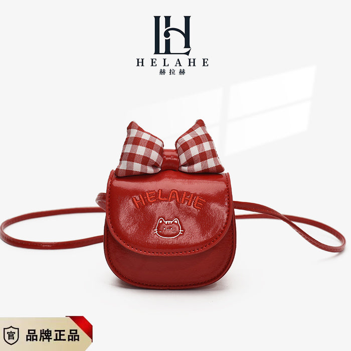 Wholesale Children's bag new cartoon cute coin purse plaid bow earphone crossbody bag