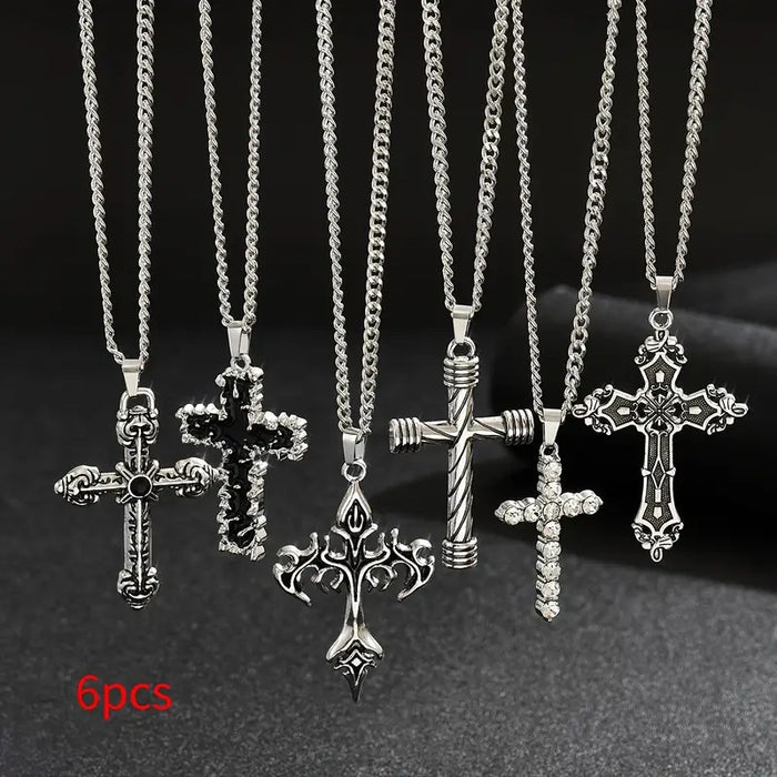 Wholesale 6pcs/Set cross necklace Hip-Hop Men Necklaces Stainless Steel