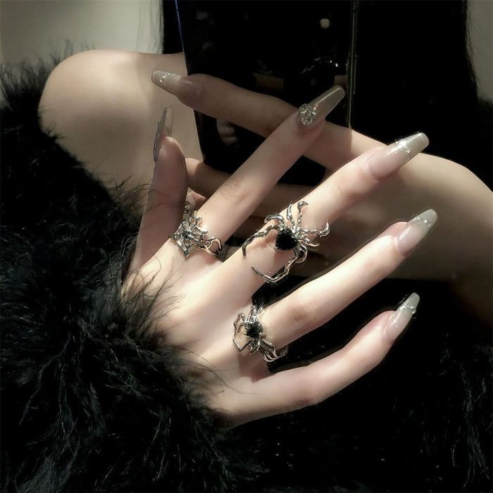 Wholesale black gem Spider nail ring cold style open  ring