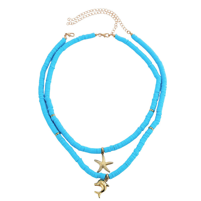 Wholesale Colorful shell dolphin necklace with a niche design, layered beach accessories