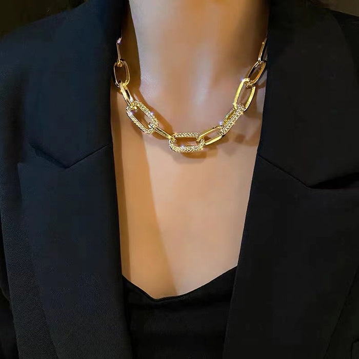 Wholesale Large Chain Metal Decorative Necklace Clavicle Chain Flash Diamond