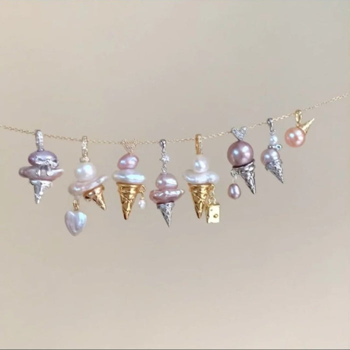 Wholesale Pearl Ice Cream Necklace Clavicle Chain plated 18K Gold Color Retention