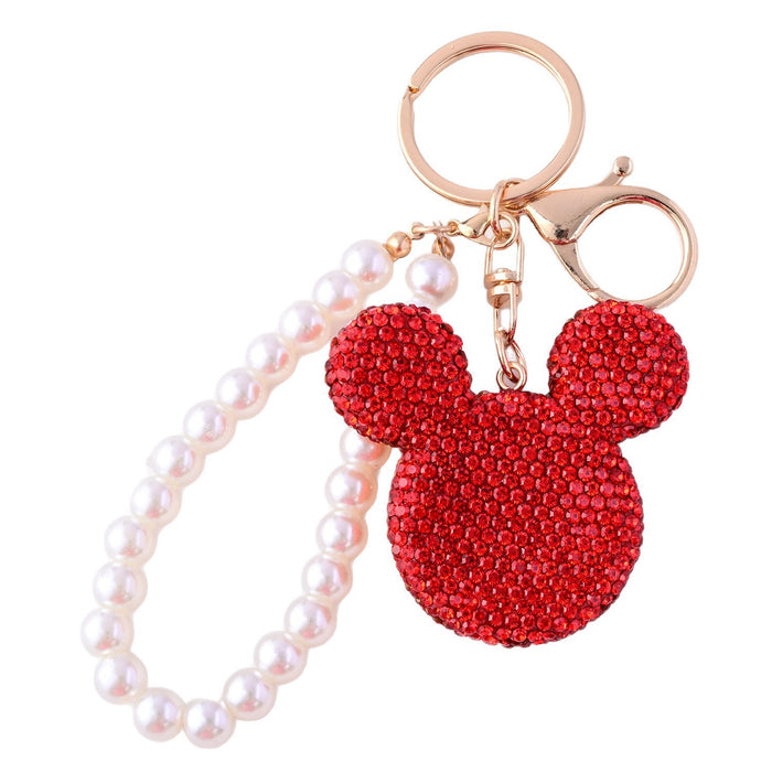 Wholesale  bear keychain full diamond pearl chain key