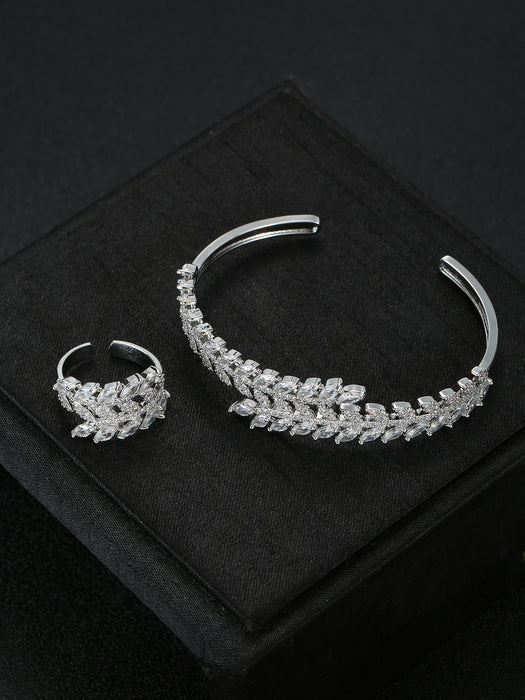 Wholesale Zircon Bracelet Ring Set Women' s Open Bracelet Bracelet Leaf Bracelet Daily Wear