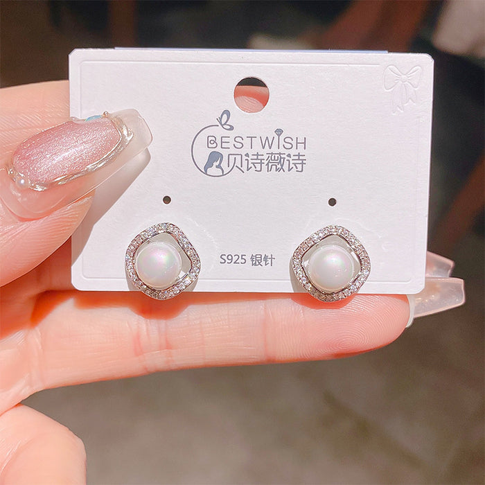 Wholesale Irregular geometric pearl earrings silver needle earrings jewelry