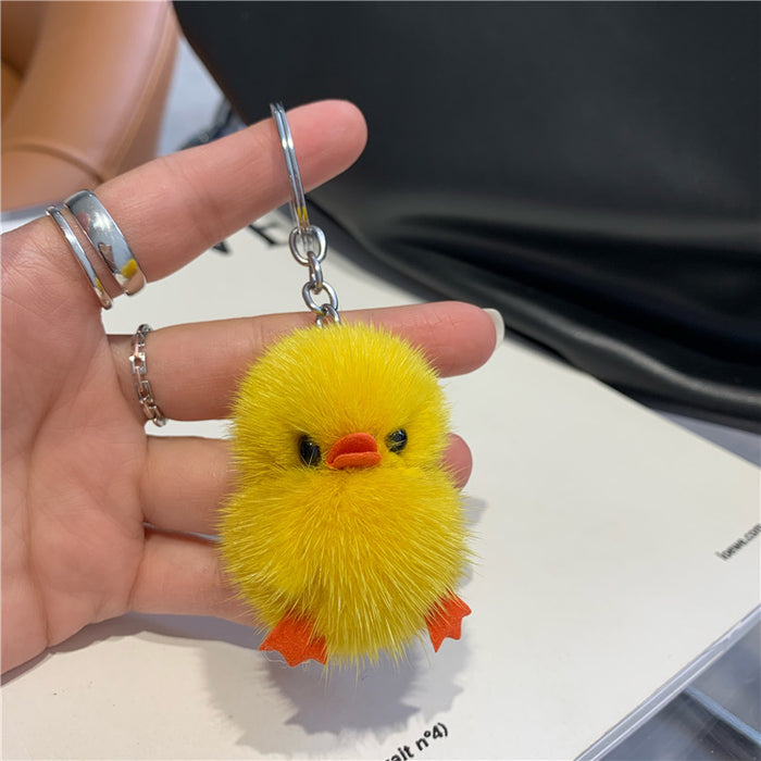 Wholesale Mini Mink Fur Yellow Duck Car Keychain JDC-KC-HaoQ002