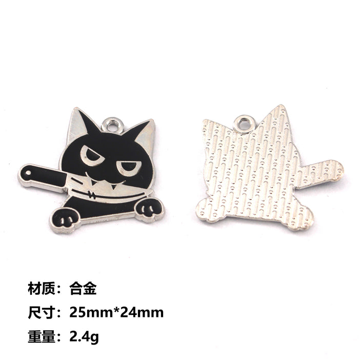 Wholesale 10pcs Cute Black Cat Dagger Alloy Oil Dropping Funny Jewelry Pendant Keychain Pendant Accessories