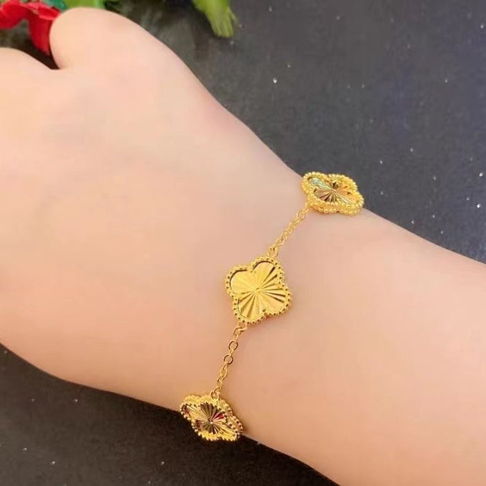 Wholesale Five Flowers Four Leaf Clover Bracelet for Women Lucky Grass Bracelet Gold