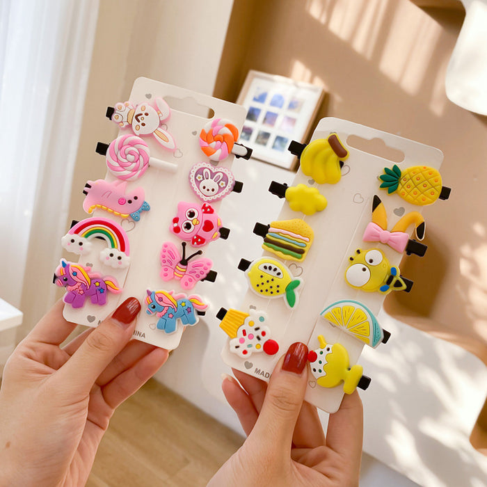 Wholesale 10 pcs soft rubber fruit-themed cute cartoon kids' hair clips