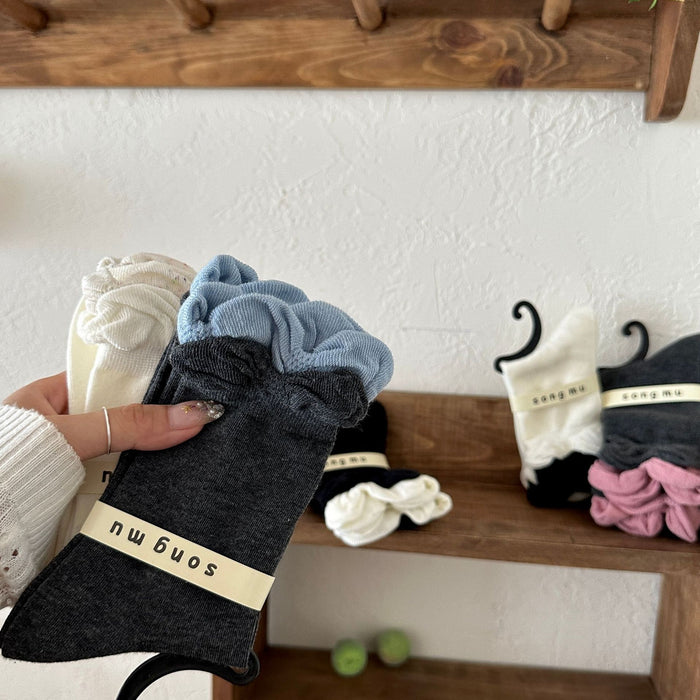 Wholesale Socks with contrasting colors, double-layer socks, cotton lace socks, mid tube socks
