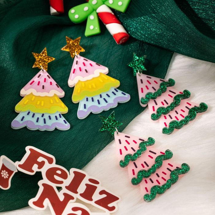 Wholesale Creative Christmas Tree Acrylic Double-Layer Earrings